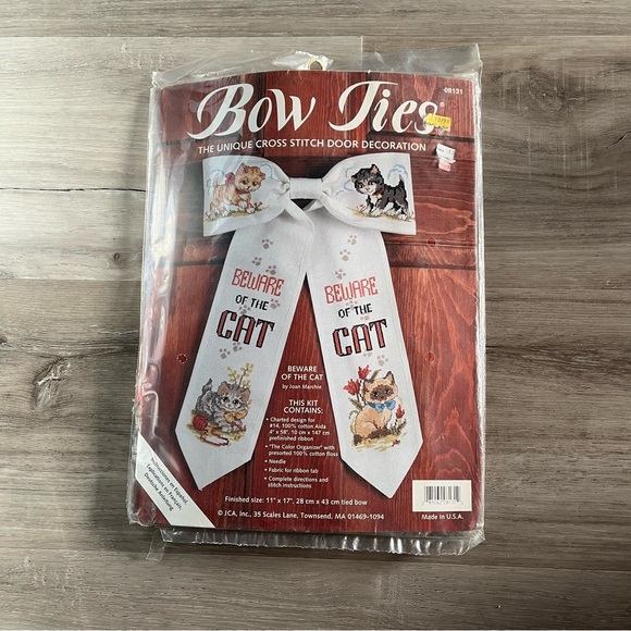 NWT Bow Ties Beware of the Cat Counted Cross Stitch Kit - Picture 2 of 13